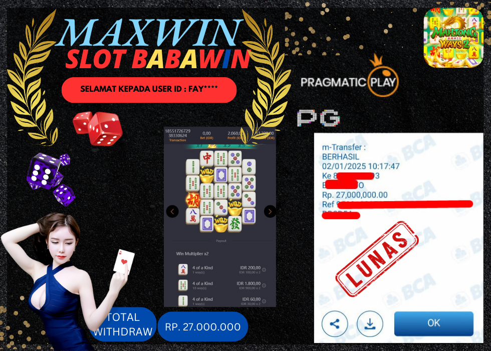 BABAWIN JACKPOT SLOT MAHJONG WAYS 2 Rp. 27.000.000,- LUNAS