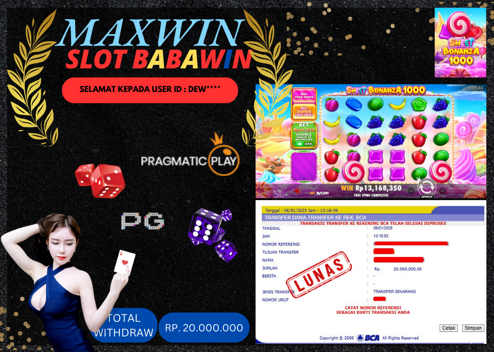 BABAWIN JACKPOT SLOT SWEET BONANZA 1000 Rp. 20.000.000,- LUNAS
