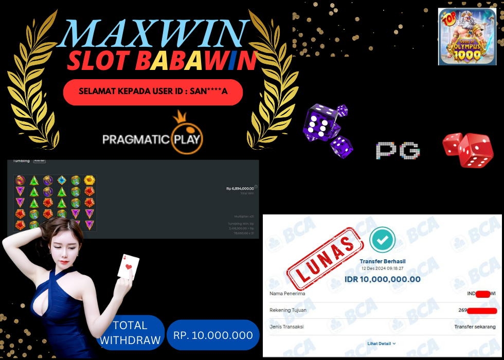 BABAWIN JACKPOT SLOT GATES OF OLYMPUS 1000 Rp. 10.000.000,- LUNAS