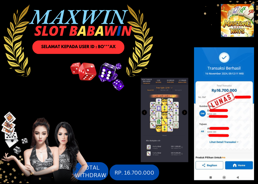 BABAWIN JACKPOT SLOT MAHJONG WAYS Rp.16.700.000,- LUNAS