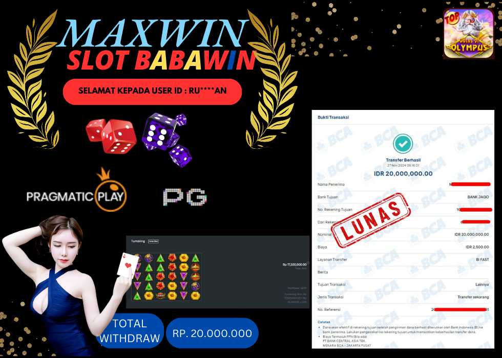 BABAWIN JACKPOT SLOT GATES OF OLYMPUS Rp.20.000.000,- LUNAS